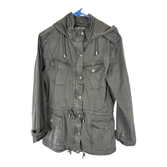 Black Cargo Jacket utility Buffalo David Bitton Cotton Coat Small Womens Pockets - Picture 4 of 8